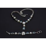 A heavy 925 silver necklace set with large cultured pearls and blue topaz, L. 47cm, with a