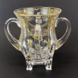 A fine hand gilded four handled crystal vase, H. 19cm.