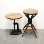 An industrial cast iron and bentwood stool, H. 52cm together with a Kare design hardwood table