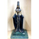 A large and dramatic Art Deco style bronze figure on a green marble base, H. 67cm.