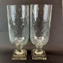 A pair of large cut glass storm lanterns/vases, H. 41cm.