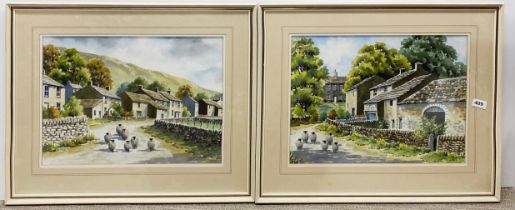 Anita Hall (British): A framed watercolour of a farmyard scene, 67 x 54cm, together with a similar