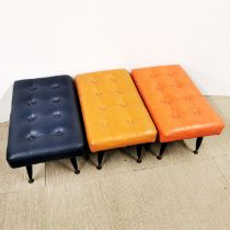 Three 1970's button upholstered footstools 60 x 36 x 32cm.