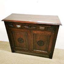 A stained carved oak single drawer sideboard, 92 x 107 x 42cm, together with a gate leg mahogany