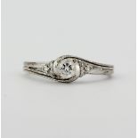 A 9ct white gold (marked 9K) diamond set ring, approx. 0.40ct total, (P).