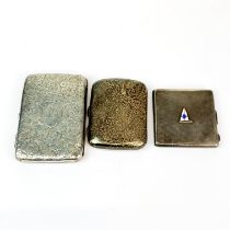 A hallmarked silver and enamel powder compact with two hallmarked silver cigarette cases.