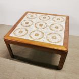 A 1970's tile topped teak coffee table, 72 x 72 x 38cm.