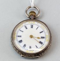 A lady's silver fob watch.