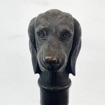 A bronze dog head walking stick, L. 86cm.