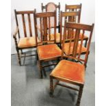 A harlequin set of six oak dining chairs.