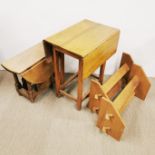 An oak drop leaf gate leg table together with a further smaller drop leaf table, largest 84 x 74 x