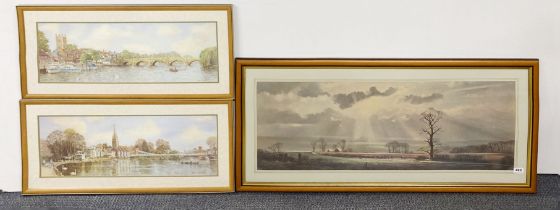 Three large framed prints after Michael Morris and Robin Davidson, largest 117 x 53cm.