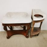 A marble topped carved mahogany console table with later added supports, 91 x 85 x 45cm together