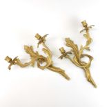 A pair of ornate brass wall candle sconces, H. 36cm.