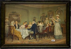 A framed Victorian print of Christmas lunch after C. Green, frame size 83 x 62cm.