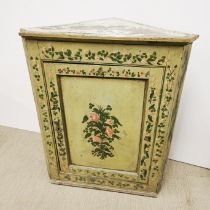 An 18th century English hand painted pine corner cupboard, 107 x 85cm.