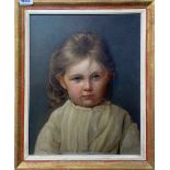A framed oil on board portrait of a young girl, frame size 40 x 47.5cm.