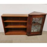A mahogany bookshelf, 95 x 87cm together with a mahogany inlaid corner cabinet, H. 95cm.