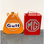 Two metal advertising petrol cans, H. 34cm. One without cap.