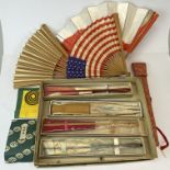 A collection of vintage Chinese fans, longest 29cm.