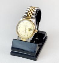 A gent's bi-metal Rolex Oyster Datejust wristwatch with diamond set numerals. With original box