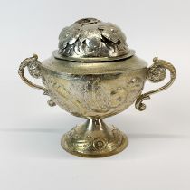 A Maltese hallmarked hammered silver bowl and cover presented at Ghain Tuffieha Military camp