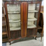 An early 20th century inlaid mahogany display cabinet, 145 x 109 x 39cm. A/F to inlay.