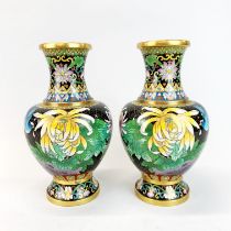 A pair of mid 20th century Chinese cloisonne vases, H. 20cm.