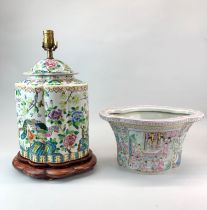 A Chinese hand enamelled porcelain table lamp base, H. 48cm. together with a hand enamelled