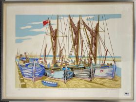 A large pencil signed lithograph 1/50 'Sailing barges at Maldon II', 96 x 72cm.