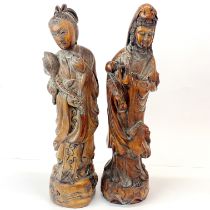Two Chinese carved wooden figures of female Deity's, H. 38cm.
