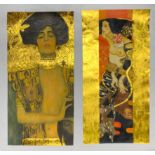 Two unmounted oils on canvas after Klimt, 60 x 112cm.