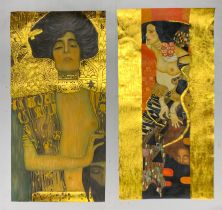 Two unmounted oils on canvas after Klimt, 60 x 112cm.