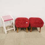 A pair of 1960's footstool with covers and a further stool, 40 x 40 x 35cm.