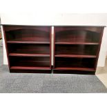 A pair of stained mahogany coloured bookshelves, 93 x 87 x 40cm.