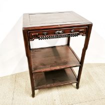 A Chinese hardwood three tier occasional table, 80 x 55 x 45cm.