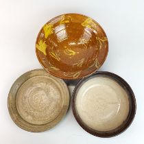Three mixed studio pottery items, largest Dia. 28cm. ( Prov. Barbara Quilliam estate)