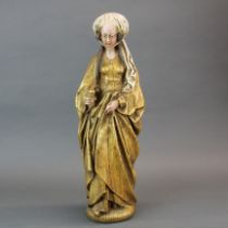 A large 1920's hand painted and gilt "chalk" pottery figure, H. 55cm.