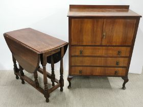 An early 20th century mahogany cabinet 110 x 84 x 46cm, together with an oak gate leg, drop leaf