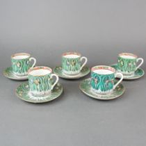 Five mid 20th C. Chinese hand painted porcelain cups and saucers.