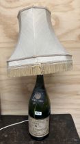 A vintage Moet champagne bottle table lamp, H. 77cm (with shade)