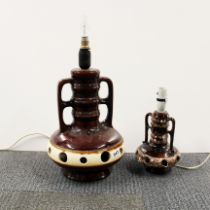 Two 1970's West German pottery table lamps, tallest H. 39cm.