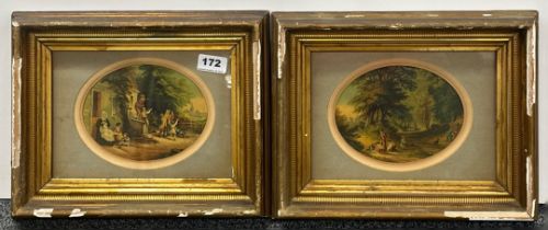 Two 19th C. gilt framed oil finished prints, frame size 33 x 26cm.