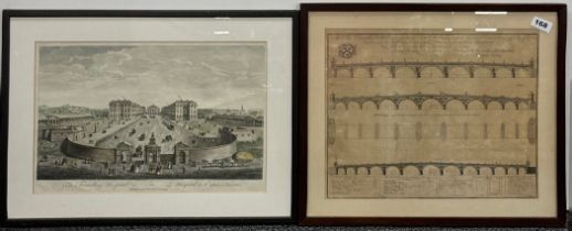 A framed 18th C. engraving by B.Cole of a design for Blackfriars bridge, London, after a design by E