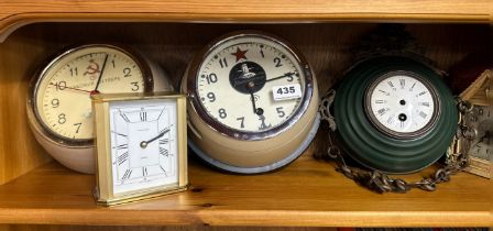 A group of mixed vintage clocks, largest W. 31cm.
