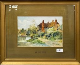 A gilt framed water colour village scene signed H J Tyler 1918, frame size 48 x 39cm.