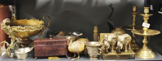 A quantity of mixed brassware and other items.