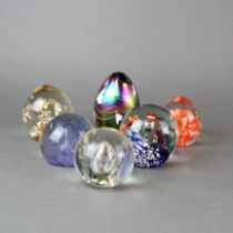 Six good glass paper weights, tallest 10cm.