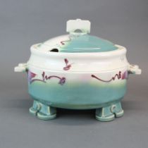 An interesting hand painted pottery tureen and cover, W. 34cm.