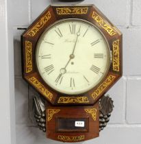 An early 19 C. brass inlaid and rosewood veneered wall clock, by Howlett of Cheltenham, 42 x 59cm.
